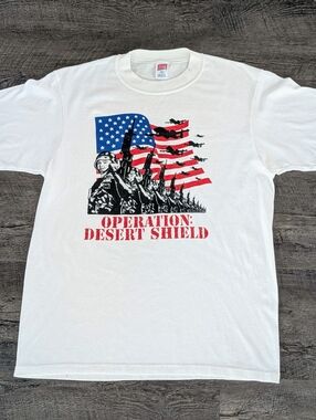 Vintage 90s Military Operation Desert Shield Armed Forces T-Shirt Size L USA